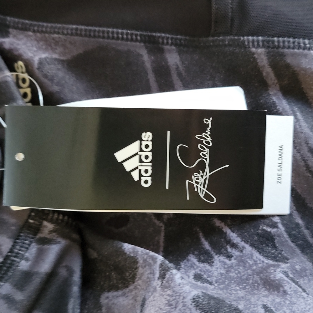 Adidas x Zoe Saldana Collection 7/8 Black & Grey Patterned Leggings XS - Picture 12 of 14